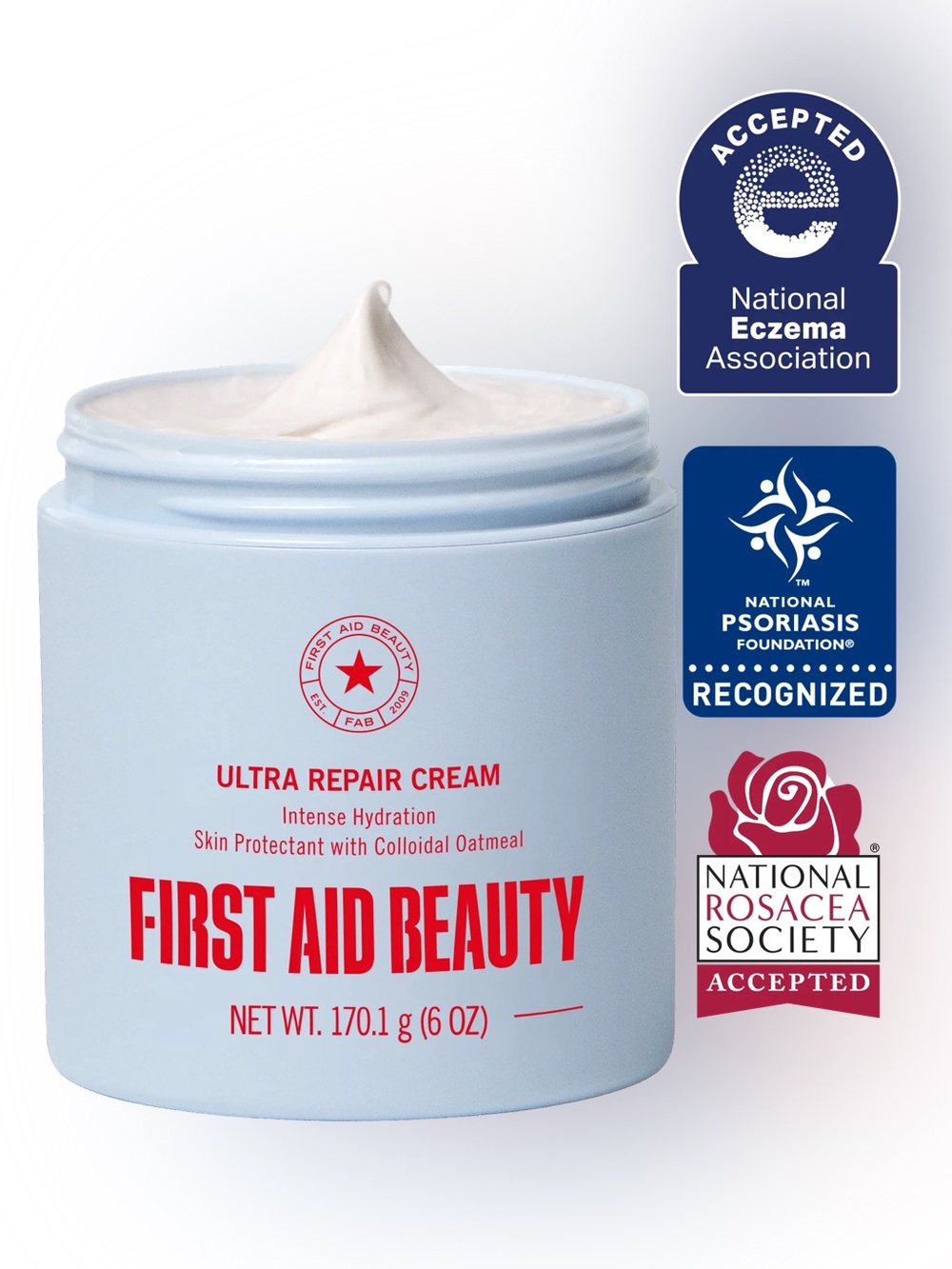 First Aid Beauty light blue and white Ultra Repair Cream Jar